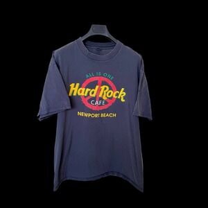 80's Hard Rock Cafe Newport Beach All Is One Peace Sign Navy Graphic T-Shirt